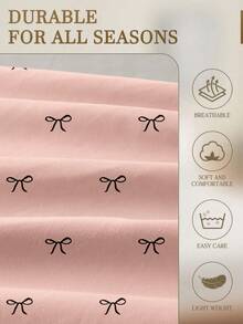 1pc Pink Bow Pattern Fitted Sheet Mattress Protector Set, Soft & Breathable, Fits Twin, Full, Queen, King Size Beds With Deep Pockets Up To 11.8 Inches, Sweet Girl Style Home Textile For Dorm, School - Pink - View 5