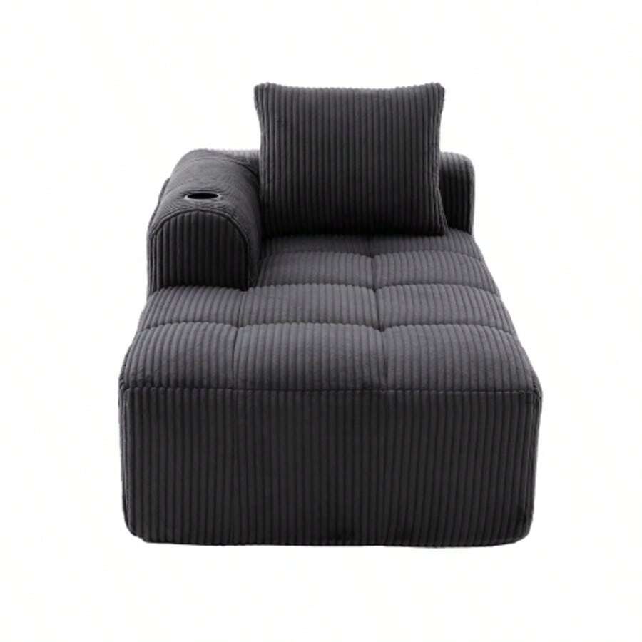 Comfortable Reclining Corduroy Sofa - No Assembly Required, Plush Sofa With Back Cushions, Side Storage Pocket For Remote Control And Mobile Phone, Built-In Cup Holder - Neat And Aesthetic. - 深灰色 - 查看 1