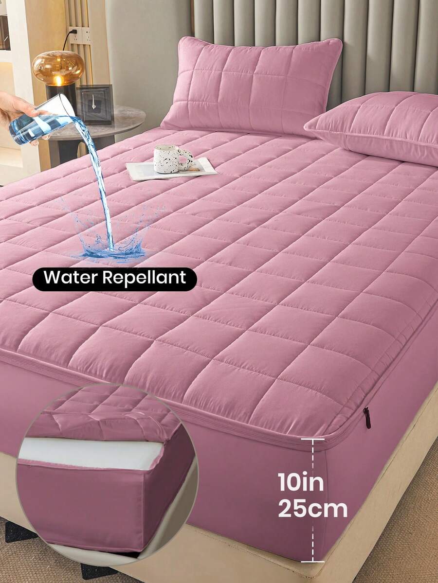 1件装防水拉链床垫保护套，绗缝加厚床垫罩，适用于6-12英寸床垫，单人床、双人床、大号床、特大号床均可使用，透气、静音、防尘、可水洗、低过敏性，高品质拉链床垫垫，理想家居之选，完美节日礼物