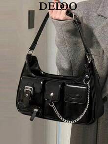 Dedoo Women's Solid Color 2025 New Shoulder Bag, Solid Color Large Capacity Multi-Pocket Retro Y2K Long Shoulder Bag, Can Be Carried Under The Armpit, Hippie Fashion Shoulder Bag, Suitable For Cool Girl Handbag And Wallet - Black - View 1