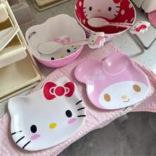 1pc Sanrio Hello Kitty Porcelain Serving Tray, Oval Polished White Plate With Red Bow Decor, Multifunctional Jewelry Holder Dish, Ideal For Holidays And Gifts, Especially Christmas And Thanksgiving, Made Of Shatterproof Material, Also Can Be Used As A Coffee Or Afternoon Tea Tray - Multicolor - View 3