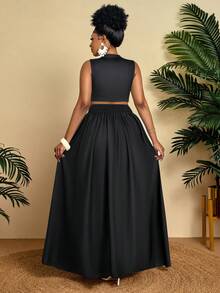 BIUBIU Bộ đồ 2 món dành cho nữ cỡ lớn, thanh lịch, thoải mái, thích hợp cho kỳ nghỉ, mùa hè, mang hơi hướng nhiệt đới (in họa tiết) màu đen. - màu đen - Xem 2