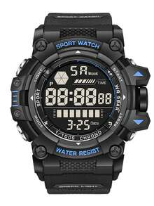 LIGE 时尚休闲青年多功能石英表，夜光双显手表 - 黑色 - 查看 13