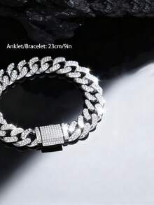 CVNANA 1 件时尚嘻哈男士链式手链，带翻盖扣和腕带 - 銀色 - 查看 12