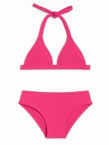 Children's Bikini Top, Triangle Style. - 玫紅色 - 查看 1