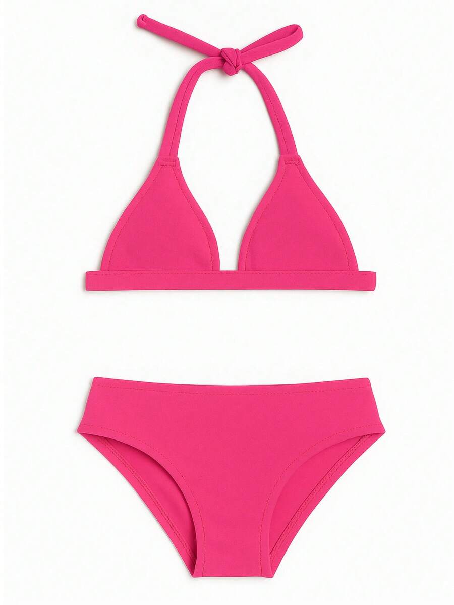 Children's Bikini Top, Triangle Style. - 玫紅色 - 查看 1