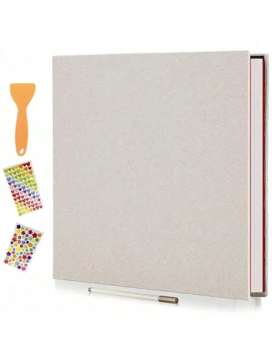 Álbum de fotos autoadhesivo 11x10,6, álbum de recortes, 40 páginas, cubierta de lino, álbum de fotos DIY con bolígrafo metálico y accesorios de bricolaje HE8Z - Marrón - Ver 1