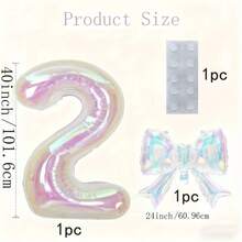 2pcs Oversized 40-Inch Transparent Number Shape Balloons With Bowknot - Extra Large 40-Inch Number Decor, Suitable For Birthday Party, Wedding, Valentine's Day, Anniversary And Other Occasions - Multicolor - View 10
