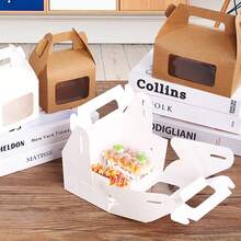 6个带展示窗的礼品盒，白色包装盒，牛皮纸提手盒，山顶造型盒，谷仓造型盒，适用于生日派对、婚礼等场合。 - 彩色 - 查看 3