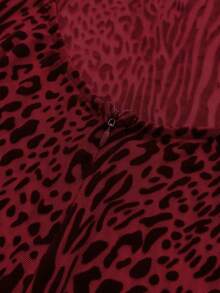 Women Sexy Backless Sheer Leopard Print Long Sleeve Bodycon Maxi Dress For Party Club Night Out New Year Valentines Day - 酒紅色 - 查看 8