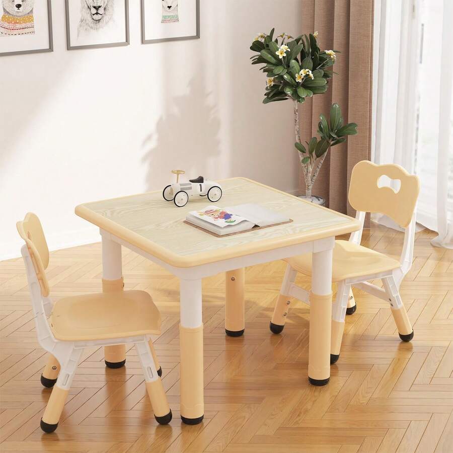 Conjunto de mesa y sillas infantiles (3 piezas), incluye dos sillas, regulables en altura, adecuado para habitaciones infantiles, salas de juegos y jardines de infancia. - Albaricoque - Ver 1