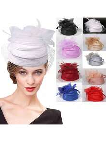 HIMESPORT Bridal Veil Hat, Women's Headpiece With Veil, Elegant Kentucky Derby Hat For Wedding, Cocktail Party, Tea Party - Solid Color - View 14