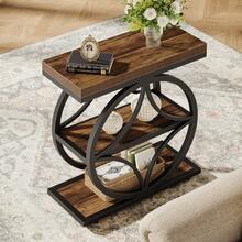 Tribesigns Side Table For Living Room, Narrow Small End Table With 3-Tier Storage, Industrial Bedside Nightstand With Metal Frame, Rustic Brown - Brown - View 3