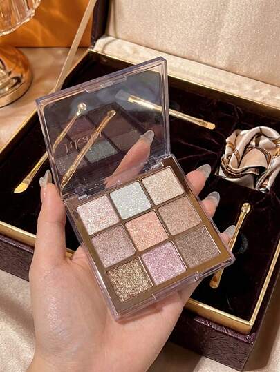 DIKALU 9-Color Eyeshadow Palette, Glitter Eye Shadow Powder Shimmer Eyeshadow Tray Shadow Palette