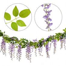 Wisteria Artificial Flowers Garland, 4Pcs Total 28.8ft White Artificial Wisteria Vine Silk Hanging Flower For Home Garden Outdoor Ceremony Wedding Arch Floral Decor - Light Purple - 查看 5