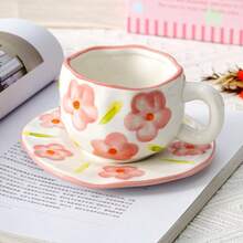 1 Cup 1 Saucer 300ml Handmade Coffee Cup & Saucer Set, Asymmetrical Latte Mug, Dessert Plate, New Afternoon Tea Ceramic Drinkware, Home Use Water Cup, Tea Cup, Fruit & Cookie Plate - Multicolor - View 18