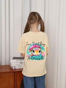 Tween Girl Cute Sea Turtle Printed Round Neck T-Shirt, Summer Top - Apricot - View 2