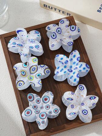 6pcs Minimalist Large Flower Acrylic Hair Claw Clips Set, Women Personalized Star Moon Eye Ball Hair Clips, Elegant Style Hair Accessories For Daily Casual & Commute