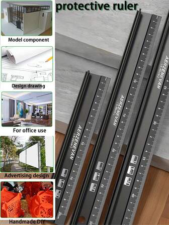 1pc Multi-Functional Aluminum Alloy Ruler - High Precision, Scratch-Resistant, Non-Slip Handle, Anti-Ink Penetration, Industrial-Grade Measuring Tool (20cm/7.87in, 30cm/11.81in, 45cm/17.72in)