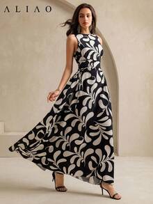 花卉图案侧边褶皱细节连衣裙，优雅 - 彩色 - 查看 4