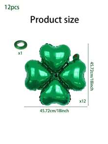4/8/12个装圣帕特里克节四叶草铝箔气球，18英寸绿色四叶草气球，适合婴儿派对、春绿色圣帕特里克节生日派对装饰 - 彩色 - 查看 10