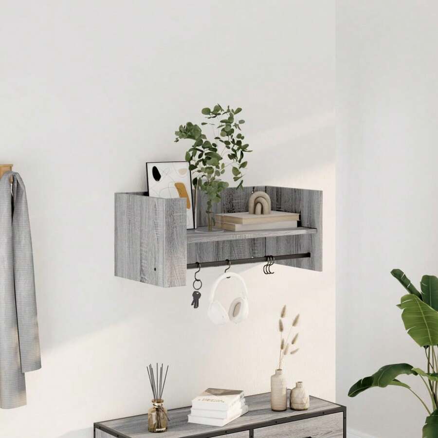 Larryhot Mensola a Muro Grigio Sonoma 70,5x35x30,5 cm Legno Multistrato, Facile da assemblare, dall'estetica elegante e raffinata, pratica per riporre gli oggetti, la scelta ideale per l'organizzazione e la decorazione domestica - Grigio - Visualizzare 1