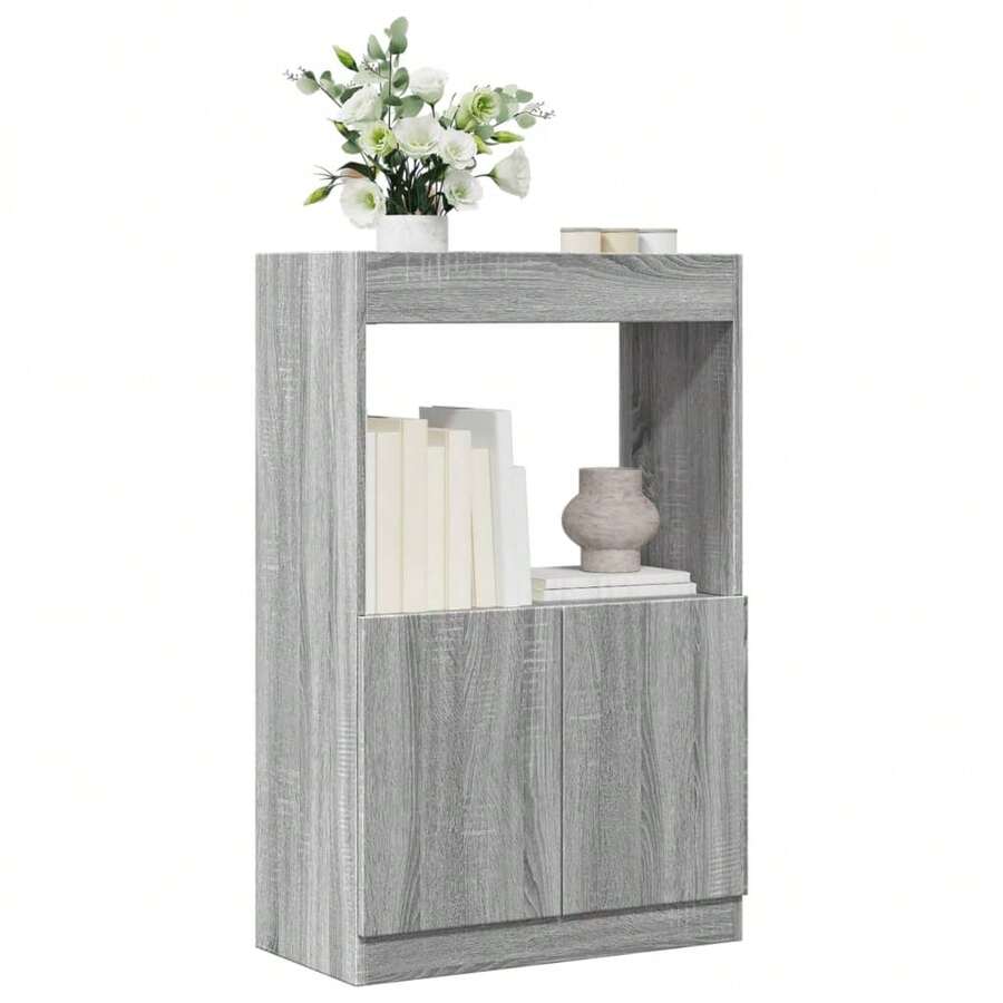 Larryhot Credenza Grigio Sonoma 63x33x100 cm in Truciolato, Facile da assemblare, dall'estetica elegante e raffinata, pratica per riporre gli oggetti, la scelta ideale per l'organizzazione e la decorazione domestica - Grigio - Visualizzare 1