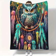 1 Piece ZaiZais Owl And Dreamcatcher Flannel Blanket - Double-Sided Soft And Warm Polyester Fiber, Vibrant Digital Print, Tear-Resistant, Suitable For All Seasons, Sofa Bed Travel Blanket - Ideal Gift, Cute Blanket, Cozy Home Decor, Modern Style, Durable Material, Fashionable Coverage, Comfortable Lifestyle - Multicolor - View 7