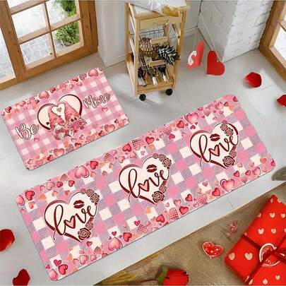 1pc Pink Dwarf Heart-Shaped Valentine's Day Gift Kitchen Rug, Kitchen Mat, Kitchen Carpet, Doormat, Small Rug, Carpet, Runner, Floor Mat, Home Decor, Area Rug, Outdoor Mat, Bedroom Carpet, Washable Rug