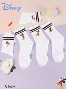 5 Pairs  And Pattern Calf Socks, Sports Stripes, Polyester Material, Cute Cartoon Design, Fashionable, Casual, Breathable, Suitable For Daily Wear, Back To School Season, Holiday Gifts. - Multicolor - View 9