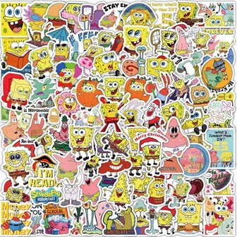 200pcs Spongebob Squarepants Stickers, Cute Cartoon Stickers, Patrick Star Handheld Device DIY Decorative Stickers, Water Bottle Stickers, Laptop Stickers, Skateboard Stickers, Guitar Stickers, Fridge Magnets, Helmet Decor Stickers, Anime Stickers For Boys And Girls, Ideal Christmas And Birthday Gift