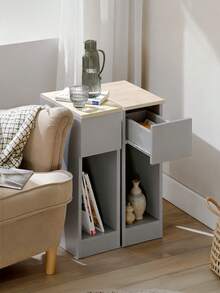 SoBuy Bedside Table With Drawer For Box Spring Bed, Sofa Table, Side Table, Narrow Telephone Table, Bedside Cabinet, Bedside Table, W X H X D Approx.: 20 X 60 X 35 Cm FBT111x2 - Grey - View 3