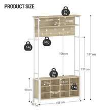 Coat Rack With Shoe Storage, Hall Tree With Bench For Hallway, 14 Open Compartments, Coat Stand With Adjustable Shelves, 13 Hooks, Top Storage For Living Room, Entrence - 白橡木色 - 查看 7