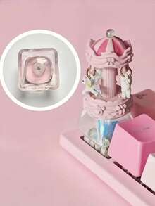 Cute Carousel Keycap - Handmade Cherry MX Switch Replacement Keycap, Pink & White Color, Floral Pattern, Durable Plastic Material, Suitable For Mechanical Keyboards, Perfect Gift For Women, Girlfriend, Wife, Daughter, Mother Or Girls, Adorable Keychain Accessory, Keyboard Accessory, Fun Design, Smooth Texture. - Multicolor - View 3