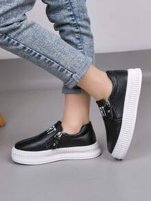 婴幼儿时尚平底鞋，简约新款拉链儿童低帮休闲鞋 - 黑色 - 查看 6