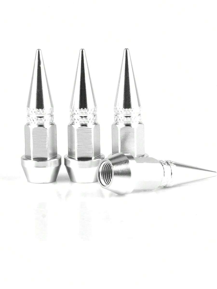 Tapas de válvulas de aleación de aluminio puntiagudas de 45 mm, paquete de 4 tapas de válvulas de ruedas y neumáticos a prueba de polvo, adecuadas para automóviles, SUV, camiones, bicicletas y motocicletas. - plata - Ver 1
