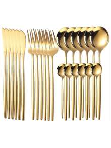 Juego De Cubiertos De 24 Piezas Cuchillo, Tenedor Y Cuchara - Dorado - Ver 1