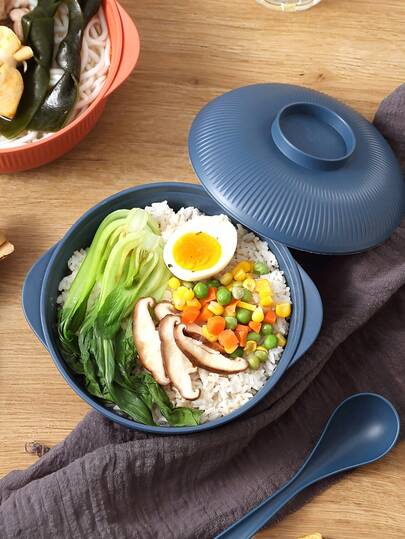 3pcs Portable Ceramic Ramen Bowl Set (1 Lid, 1 Spoon, 1 Bowl). Japanese-Style Ramen Bowl Design. Minimalist Vertical Stripe Pattern, With Lid And Spoon. Holiday Tableware. Microwave . Durable And Easy To Clean. Suitable For Noodles, Rice, Soup And Desserts. Designed For Dorm, Home, Picnic And Outdoor Use. Designed For Food Serving; Not For Direct Heating.