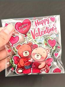 Valentinstag Fröhlicher Bär Muster Geschenkverpackungstüten, Valentinstag Party Verpackungstüten, Rotes Herz und Bär Muster Transparente selbstklebende Tüten, Vier-in-Eins gemischte Verpackung - Geeignet für verschiedene kleine Geschenkverpackungen am Valentinstag, Vier Muster werden zufällig ausgewählt. Valentinstag, Valentinsgeschenk, Geschenk für Männer, Geschenk für Frauen - Verschiedenfarbig - Übersicht 8