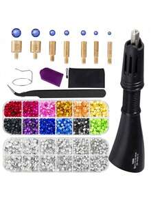 Juego de pegatinas de strass de fusión en caliente, Juego de strass brillantes, Juego de pegatinas de strass de fusión en caliente DIY, Juego de herramientas de pegatinas de strass, Juego de máquina de pegatinas de fusión en caliente, Adecuado para ropa, tela, madera, cartón, cuero y otros materiales