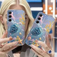 Adecuado para funda de teléfono  Galaxy Nueva A5 A3 A02 A34 A13 A14 A32 A24 A12 A50 A54 A70 A73 A34 A55s NOTA 10F12 M10S Funda de vacaciones de dibujo animado linda Funda de espacio TPU transparente suave Funda pintada con flores mariposa patrón de océano Funda impresa personalizada de moda simple creativa Imagen 2203 - Multicolor - Ver 4