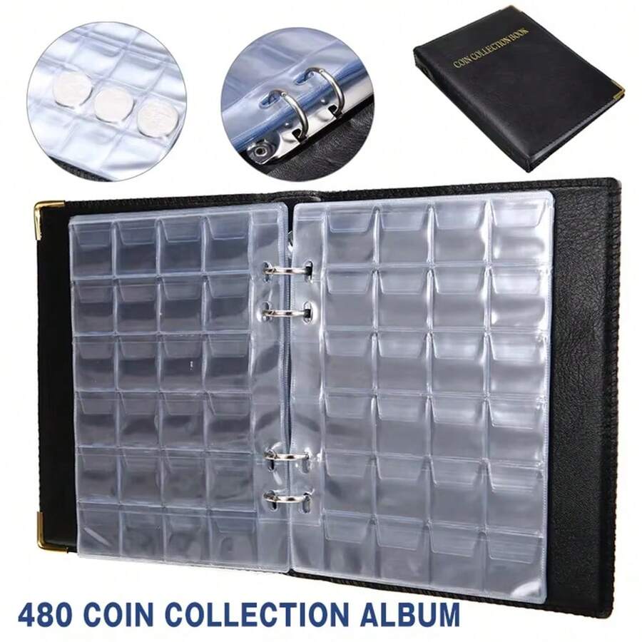 1pc 20/25/27/30mm Coin Collection Book 480Pockets Coin Collection Holder Commemorative Coin Album For Coin Organizer Storage - Black - View 1