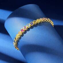 MDFUN Pulsera de cadena de tenis chapada en oro blanco/amarillo de 18K, incrustada con circonita cúbica arcoíris de 4mm, pulsera de tenis para mujer - Dorado - Ver 3