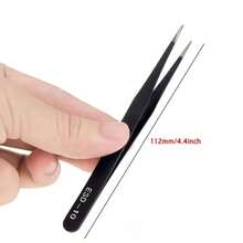 6件套不锈钢镊子套装，防静电不锈钢镊子套装 - 适用于工业维修、家庭DIY和模型制作的灵活精密工具 - 弧形设计，可用于电子产品维修、焊接和美甲，防静电安全设计，符合人体工程学手柄 - 黑色 - 查看 3