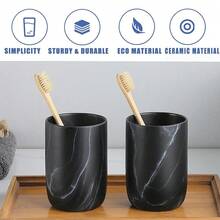 Marble Black Toothbrush Holders For Bathrooms - 2 Cups Ceramic Toothbrush Toothpaste Holders Set, Bathroom Tumbler Cups Reusable Toothbrush Cup Black Mouthwash Cup, Bathroom Counter Organizer,2pcs,BlackMarble - 黑大理石 - 查看 7