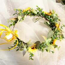 YAZILIND Sunflower Flower Crown – Handmade Yellow Floral Headband With Green Leaves For Summer Festivals, Weddings, And Outdoor Events,16-Yellow - 16-Yellow - 查看 4