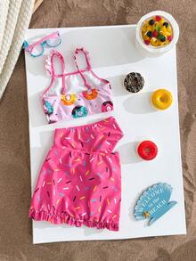 Young Girls Donut Print Bikini Set - Multicolor - View 1