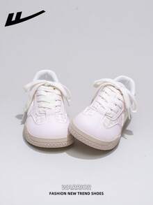 WARRIOR Women's Thick Sole Lace-Up Soft Bottom Casual Sneakers Low-Top Flat Outdoor Shoes Summer Commuter Shoes Round Toe Low Heel Non-Slip Solid Color Elegant Soft Sole Hiking Shoes Suitable For Students Graduation Photo Shoot Flat Shoes Women's Low-Top Microfiber Sports Skateboard Shoes - Light Pink/beige/pink - View 3