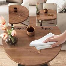 Small End Table, Sofa Side Table  Single Layer New Round Shaped Sofa Table ,Durable Density Board Bedroom Multi-Functional Side Table Metal Frame Space Saving Perfect For Living Room Sofa And Bedroom,Round Small Coffee Table - Brown - View 5