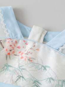 mini bala Young Girl Tulle Princess Dress Ruffle Sleeve Floral Embroidery Layered Mesh Party Birthday Gown Chinese Style - Pearl White - View 6